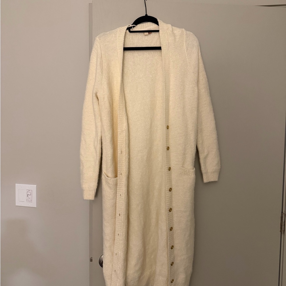 Cream Longline Button-Front Women's Cardigan Sweater